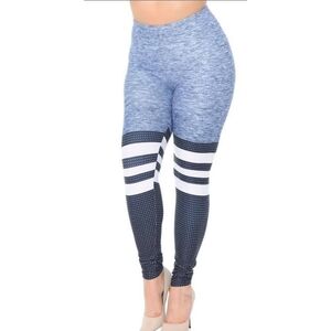 TRÏBE Split Crossfit Gym Workout Sport Full Length Blue Leggings Size XS NWT